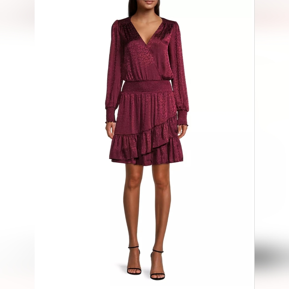 Michael MICHAEL Kors Julia Cheetah-Pattern Dress In Burgundy